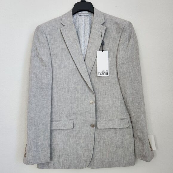 Bar III Slim Fit 100% Linen Blazer – Light Grey, Size 40L (NWT) - Picture 1 of 10